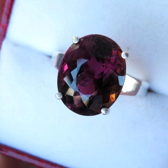 Rare Large Natural Grape Red Tourmaline Rubellite In Sterling Silver Ring - Picture 9 of 11